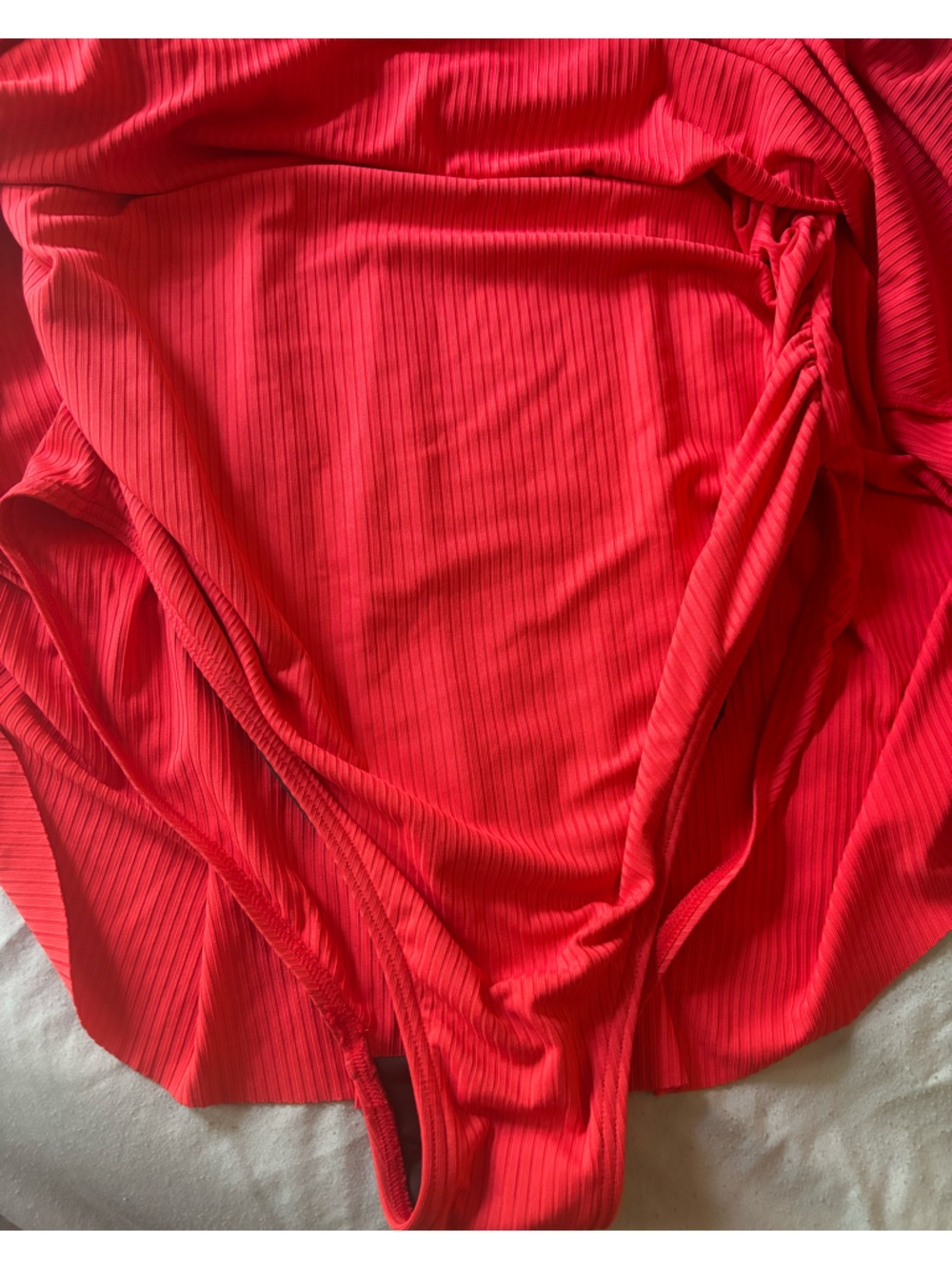 Red Maternity One-Piece Swim Dress with Twist Front - Picture 7 of 11